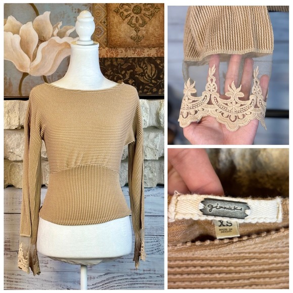 Gimmicks Tops - Gimmicks Buckle Camel Ribbed Lace Cuff Crop Top Size XS